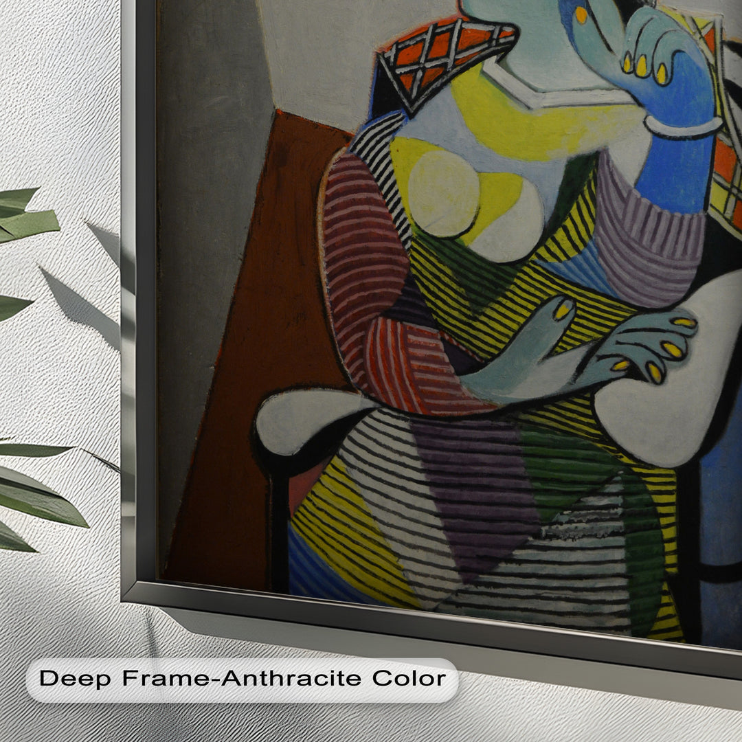 Striped Thoughts – Colorful Woman in Hat Picasso Oil Painting