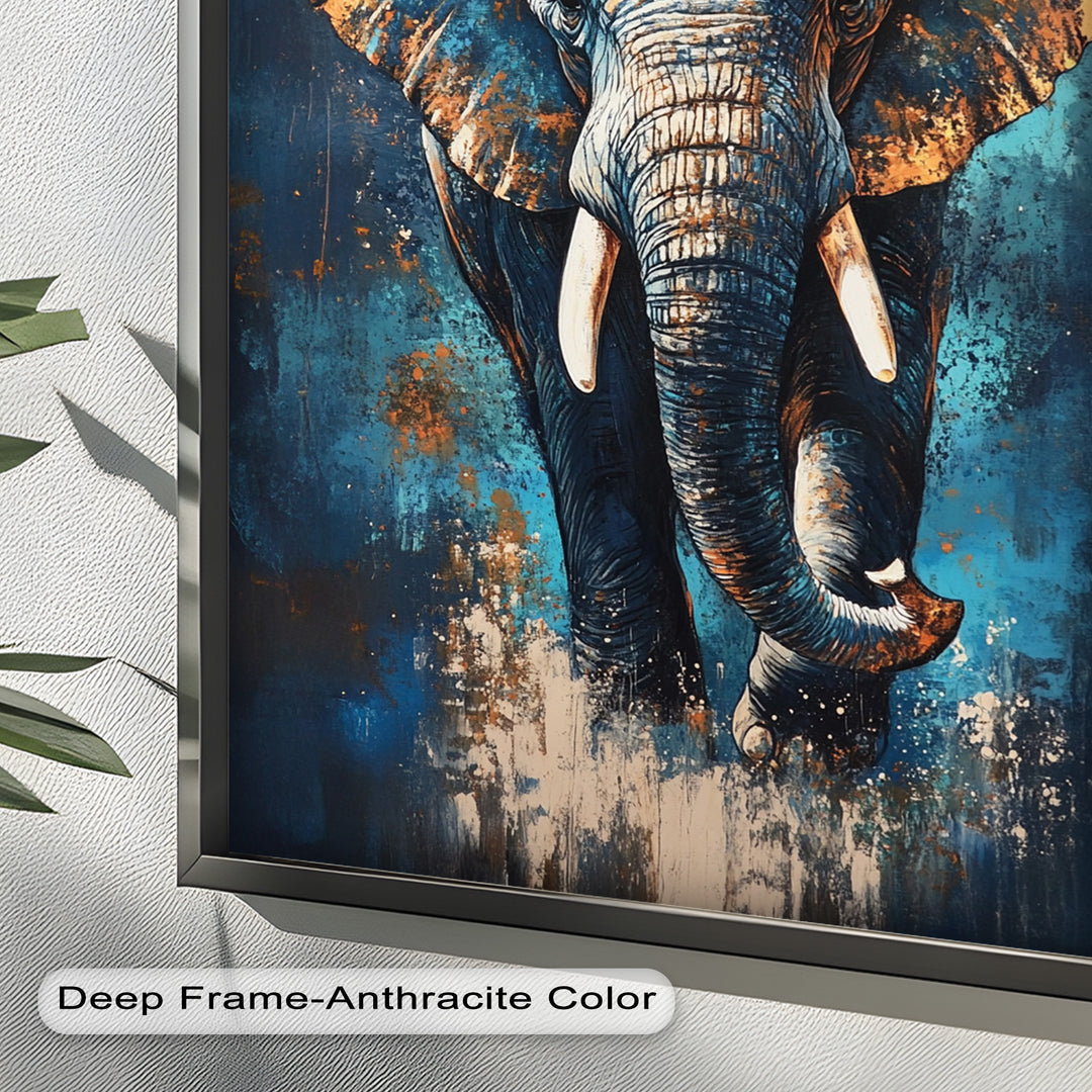 Elephant in Blue Tones - Animal Oil Painting