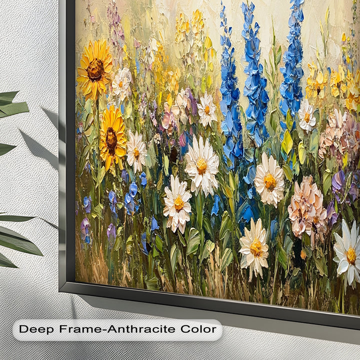 Bunte Wildblumenwiese Wandkunst – Blumenölgemälde