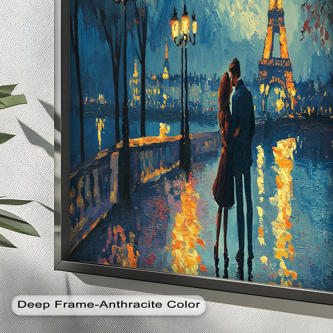 Eiffel Glow – Lovers Embrace by the Seine Love Oil Painting