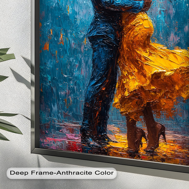 Golden Rhythm – Passionate Dance in the Rain Love Oil Painting