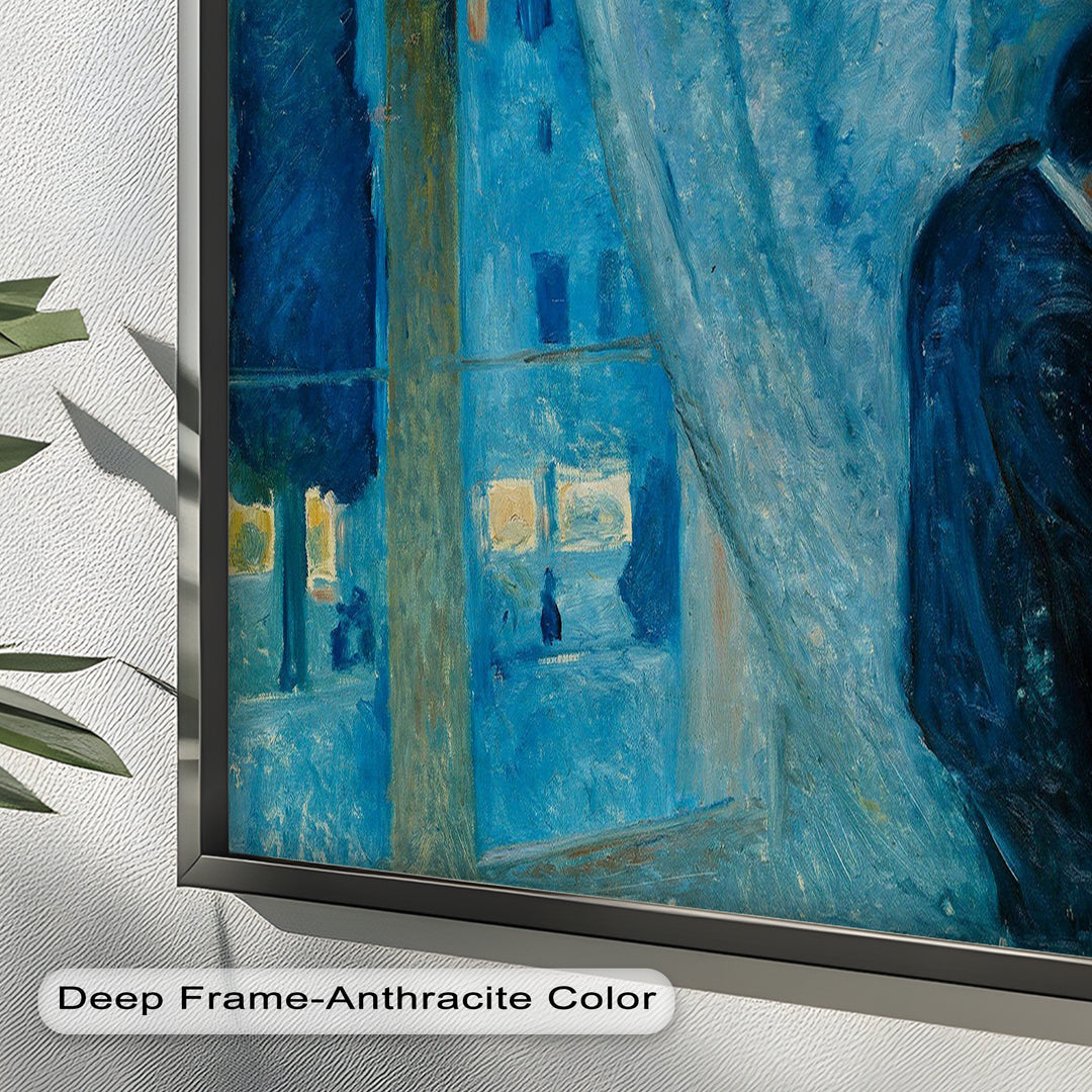Blue Lovers by the Window – Expressionist Oil Painting