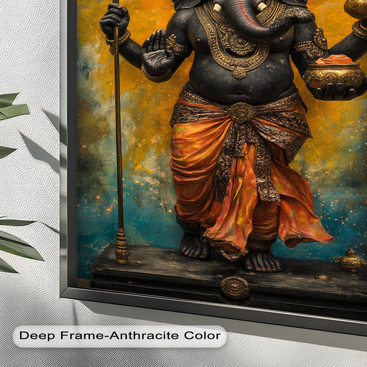 Stehende Ganesha-Wandkunst – Religiöses Ölgemälde
