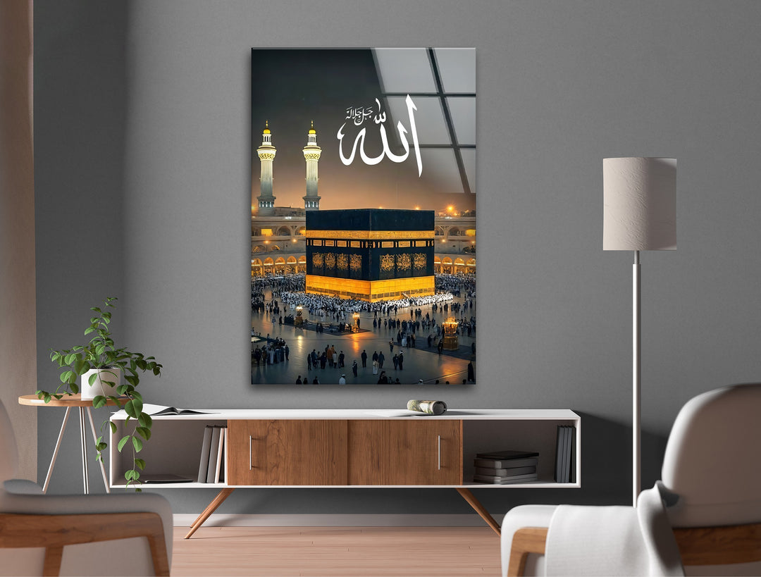 Sacred Name – Allah Calligraphy Above Kaaba Glass Wall Art