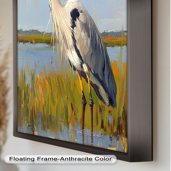Heron in Sunlit Wetlands - Animal Oil Painting