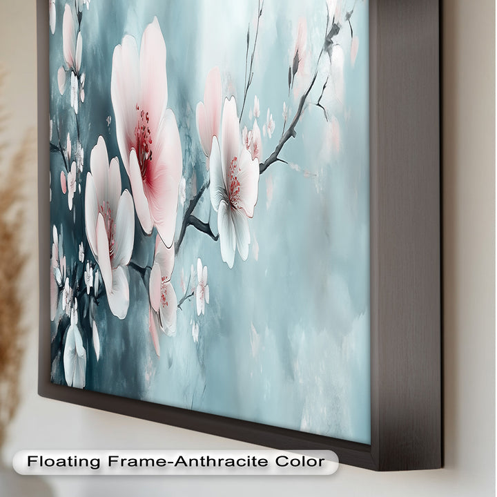 Soft Pink and White Petals on Tranquil Blue - Flower Oil Painting