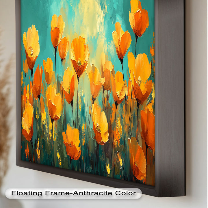 Goldene Mohnblumenfeld Wandkunst – Blumenölgemälde
