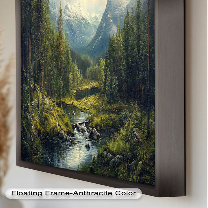 Wald Wand Kunst-Berg Fluss Landschaft Ölgemälde