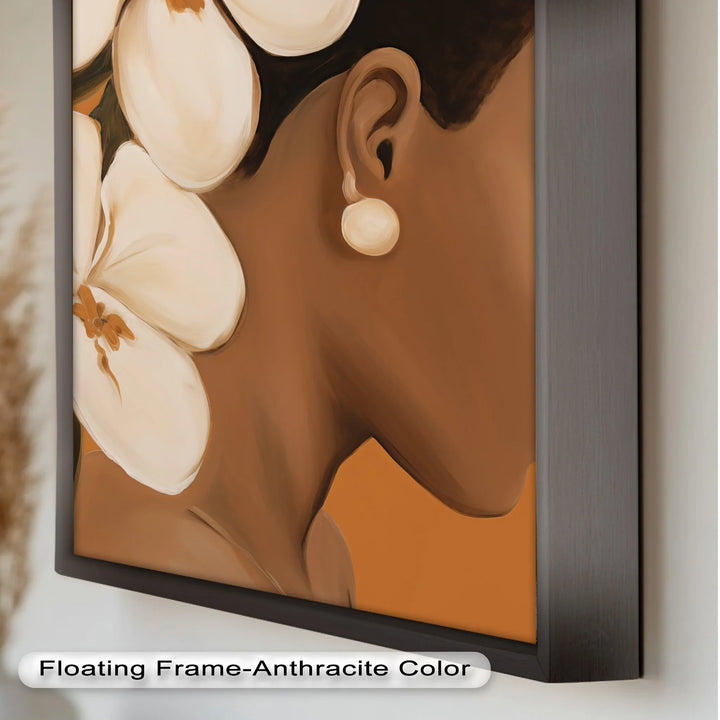 African Woman Wall Art – White Orchid Portrait Oil Painting - MyPhotoStation