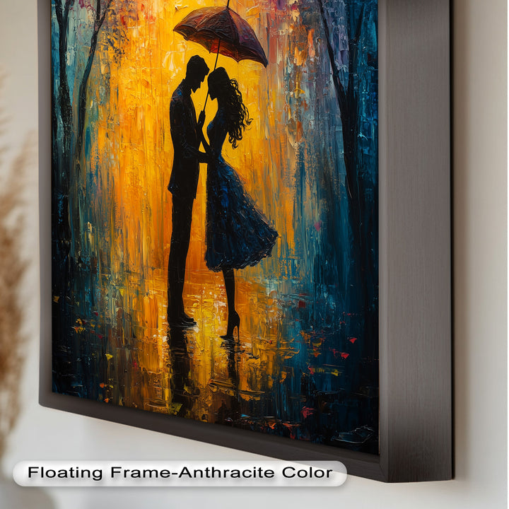 Under the Glow – Romantic Couple with Umbrella Love Oil Painting