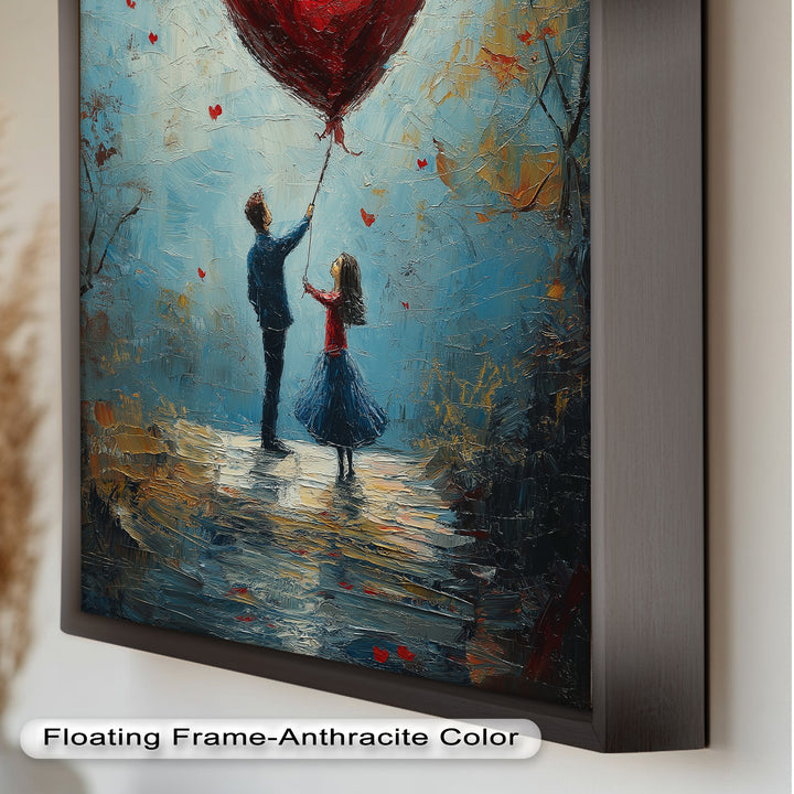Heart Balloon Dreams – Whimsical Couple Love Oil Painting