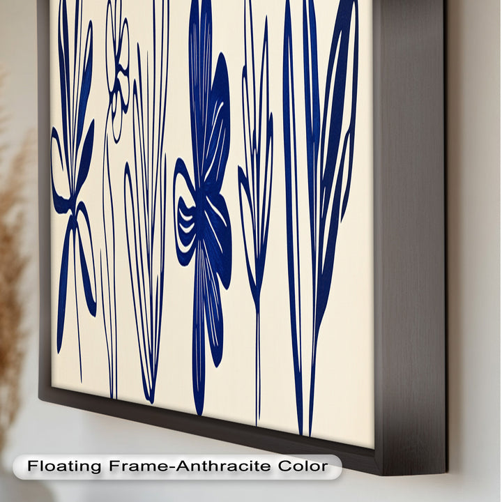 Indigo Bloom Line Art – Minimalistisches florales Ölgemälde
