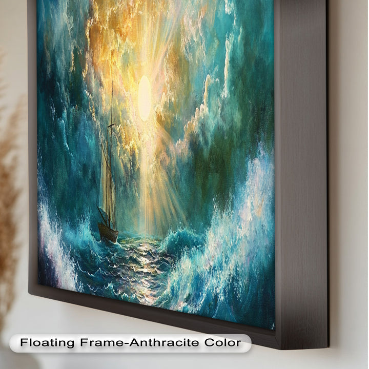 Golden Sun & Sea – Boat Oil Painting