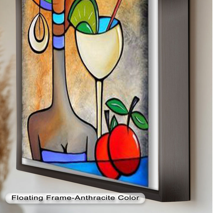 Tropical Muse – Colorful Woman with Cocktail Abstract Oil Painting