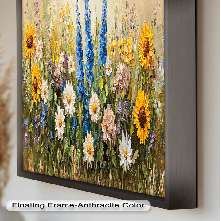 Bunte Wildblumenwiese Wandkunst – Blumenölgemälde