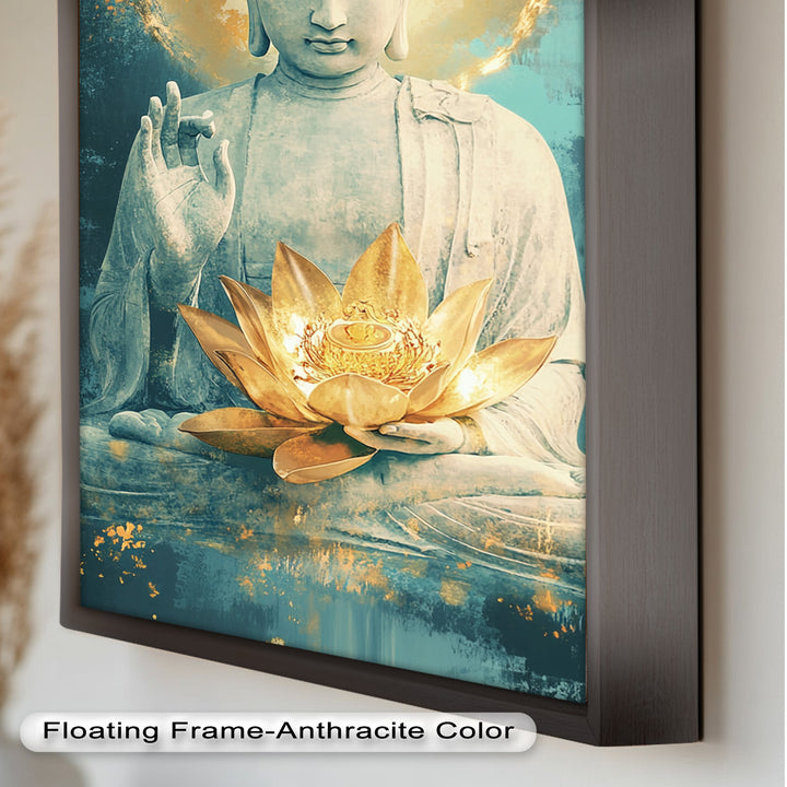 Golden Lotus Buddha Wall Art – Religious Oil Painting