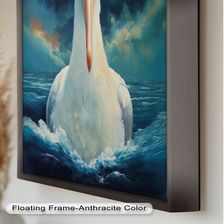 Stork Amid Ocean Storm - Animal Oil Painting