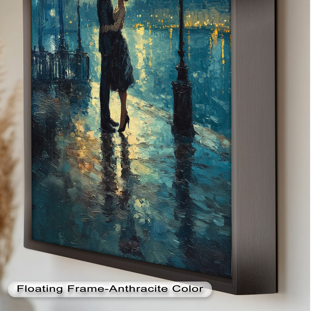 Moonlit Embrace – Lovers by the Lamplight Love Oil Painting