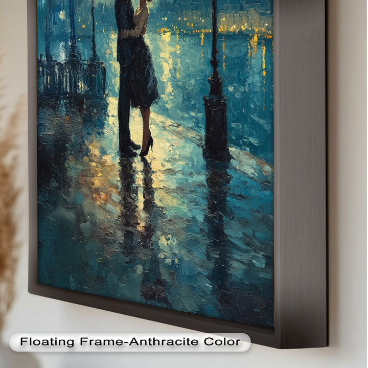 Moonlit Embrace – Lovers by the Lamplight Love Oil Painting