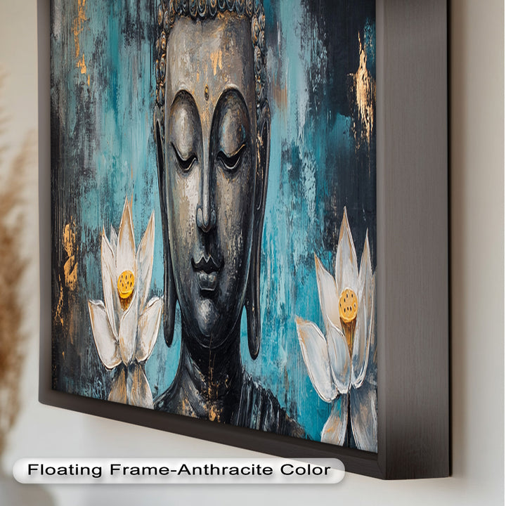 Buddha with Lotus Flowers Wall Art – Religious Oil Painting