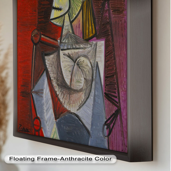 Bold in Crimson – Woman with Feather Hat Abstract Oil Painting