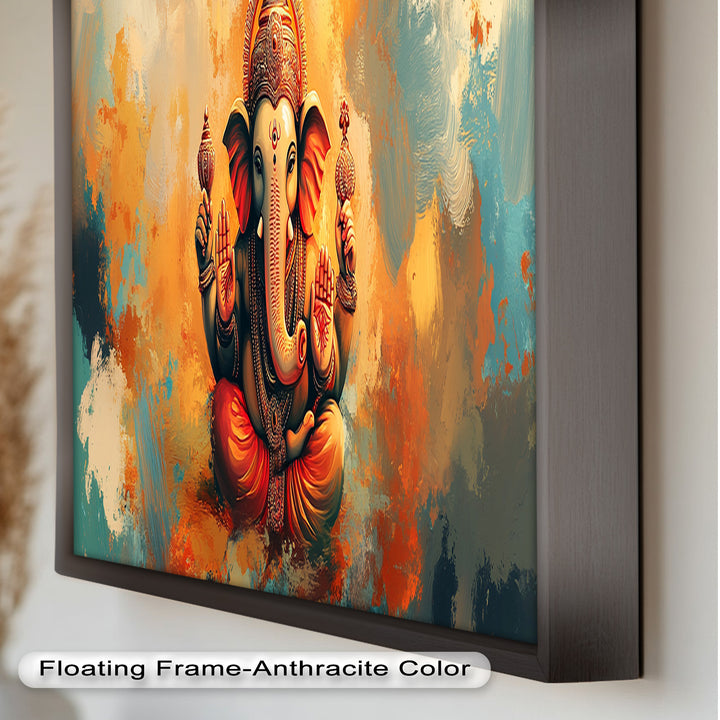 Sitzender Ganesha Wandkunst – Religiöses Ölgemälde