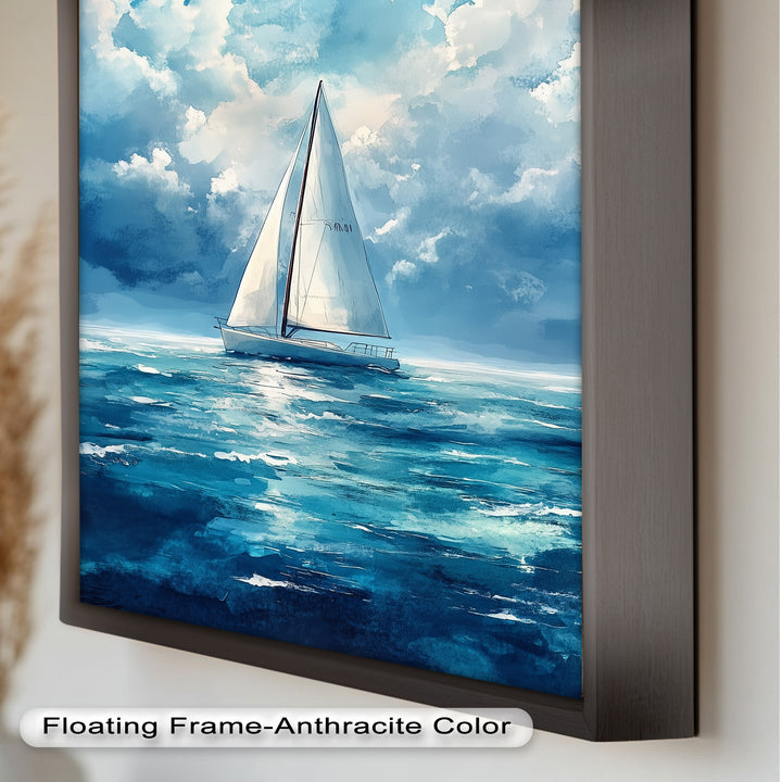 White Sailboat Blue Skies - Modern Oil Painting