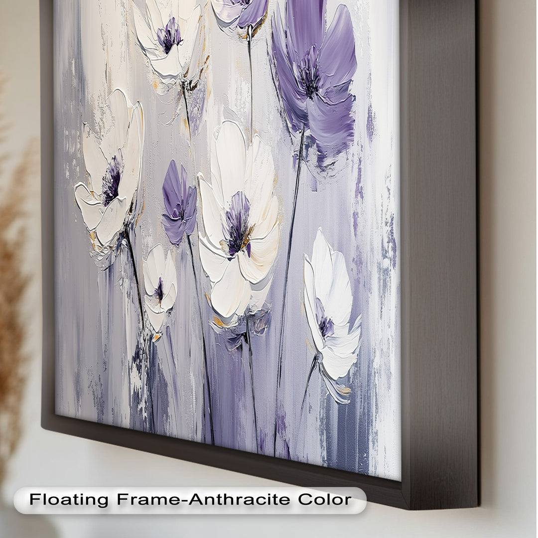 White and Purple Florals on Misty Background - Flower Oil Painting