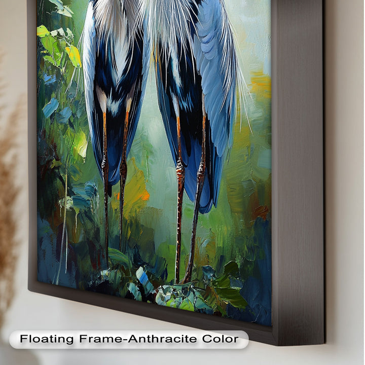 Two Herons Among Verdant Shadows - Animal Oil Painting