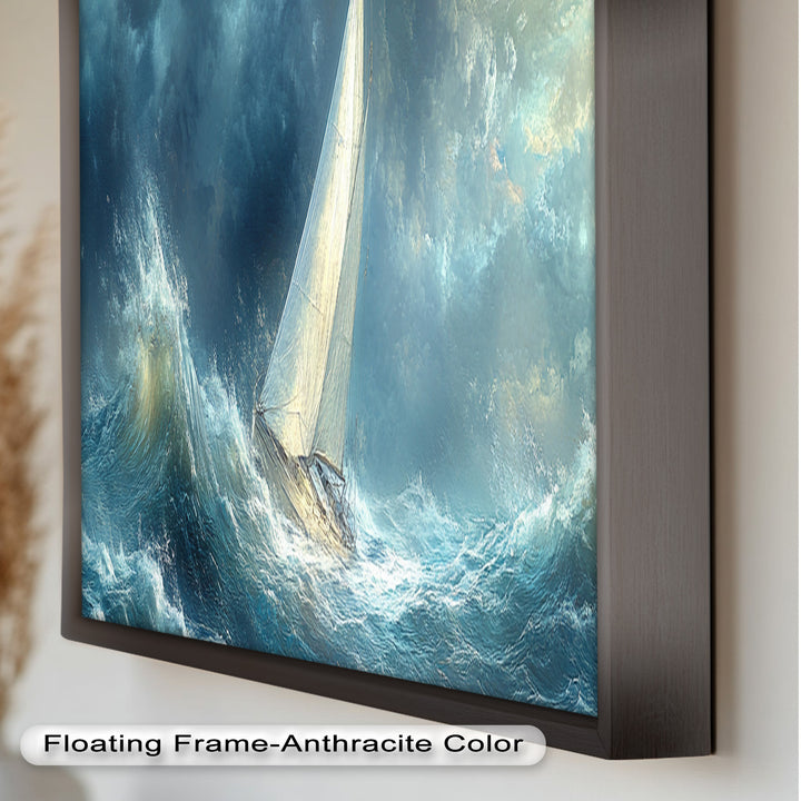 Into the Surge – Sailboat Battling Ocean Waves Oil Painting