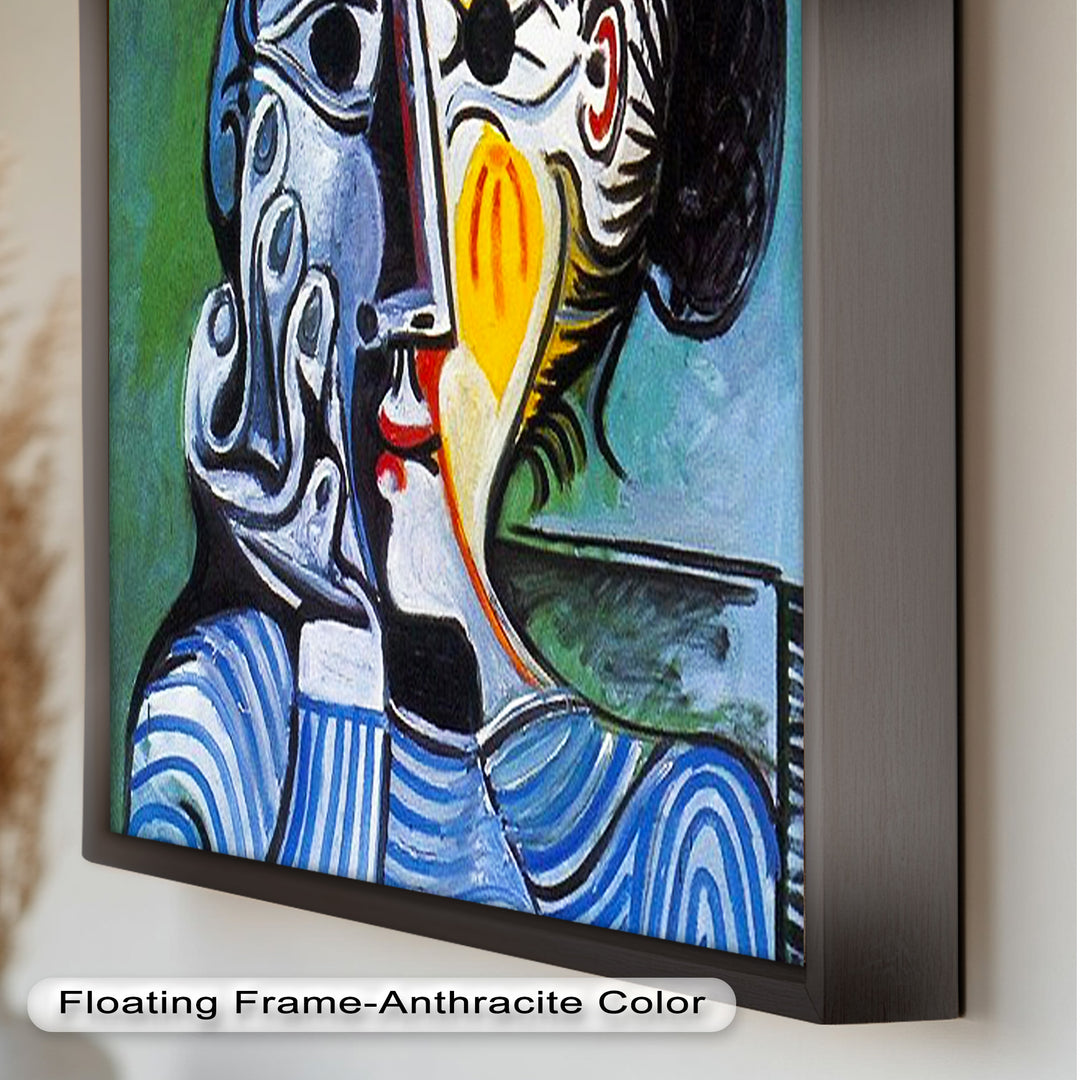 Woman in Striped Shirt – Bold Cubist Picasso Oil Painting