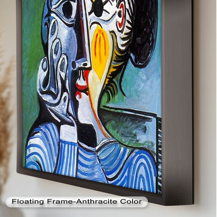 Woman in Striped Shirt – Bold Cubist Picasso Oil Painting