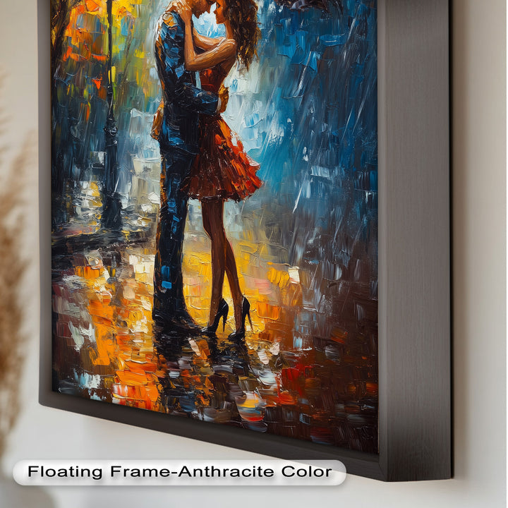 Embrace in Autumn Rain – Passionate Love Oil Painting
