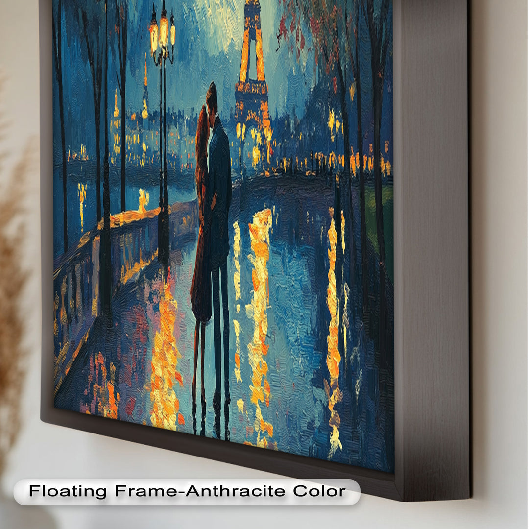 Eiffel Glow – Lovers Embrace by the Seine Love Oil Painting
