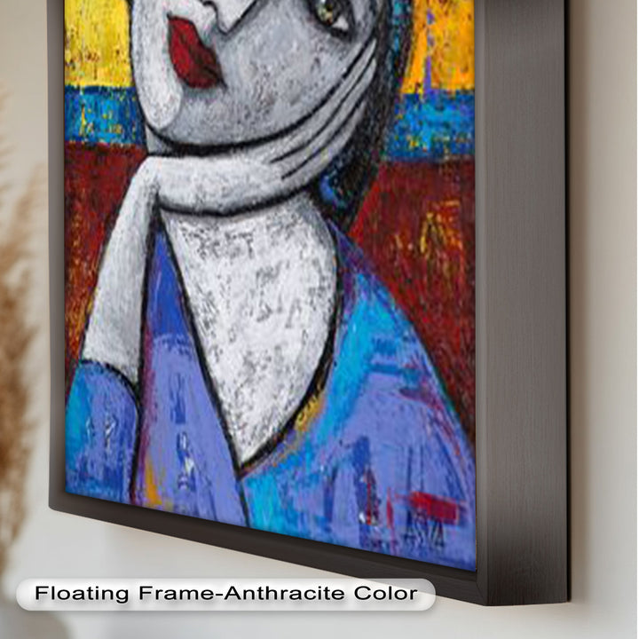 Restful Gaze – Expressionist Woman in Blue Picasso Oil Painting