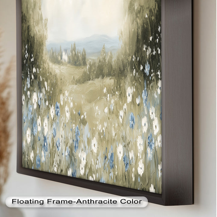 Blue Wildflower Meadow Landscape Oil Painting