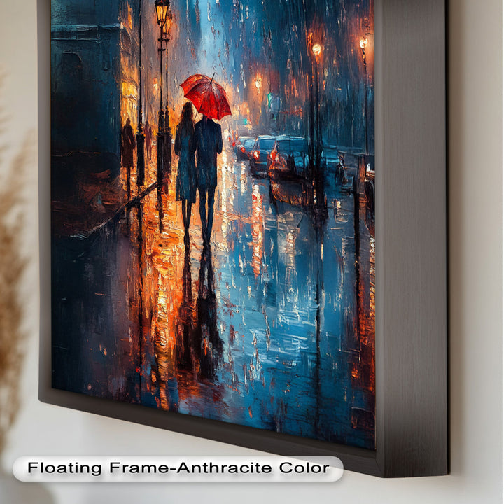Romantic Couple in Rainy City - Love Oil Painting