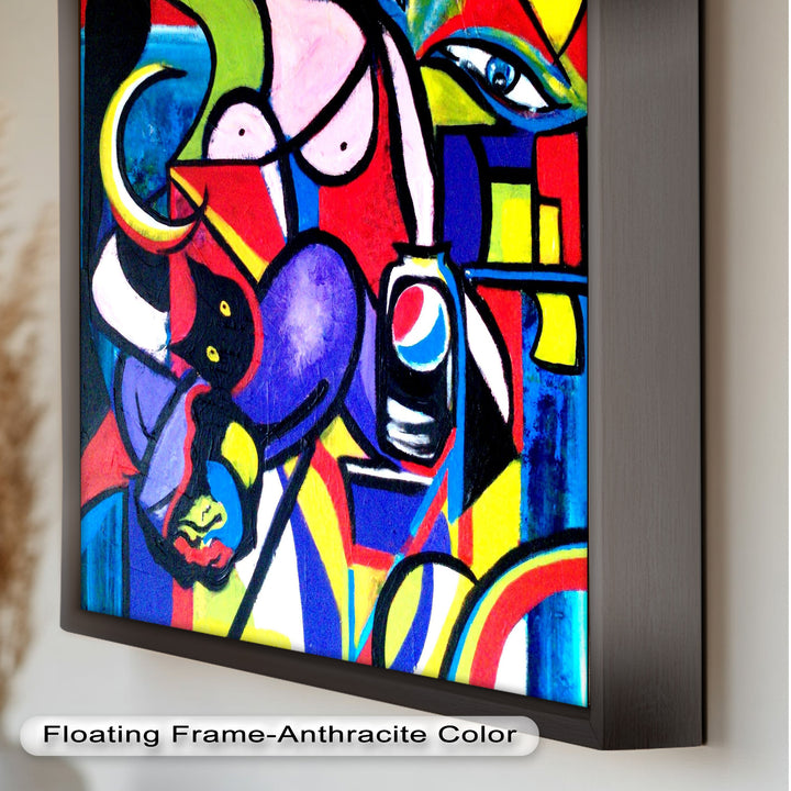 Pop Cubist Woman Wall Art – Abstract Framed Oil Painting