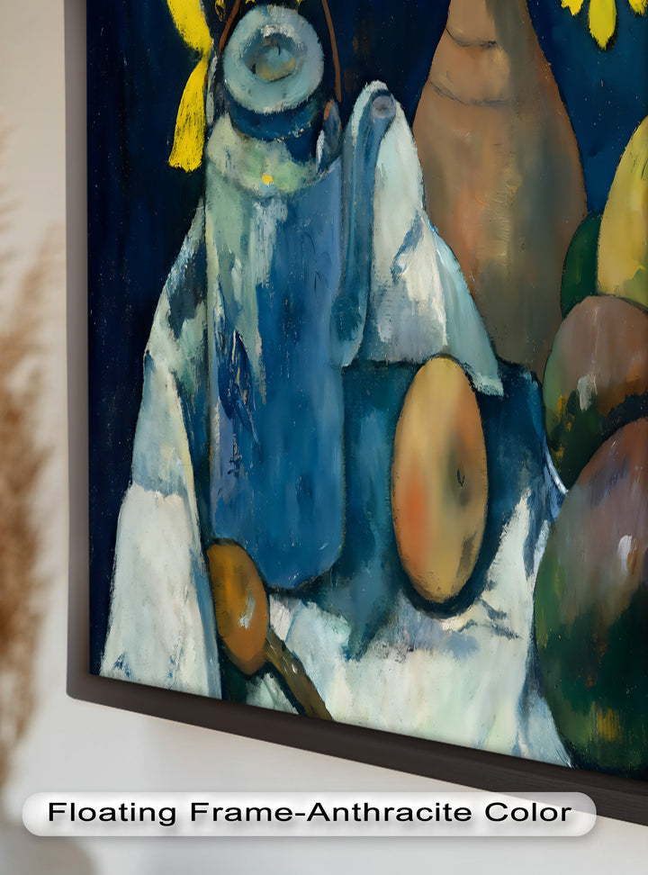 Rustikales Stillleben mit Mangos und Teekanne – Food Paintings