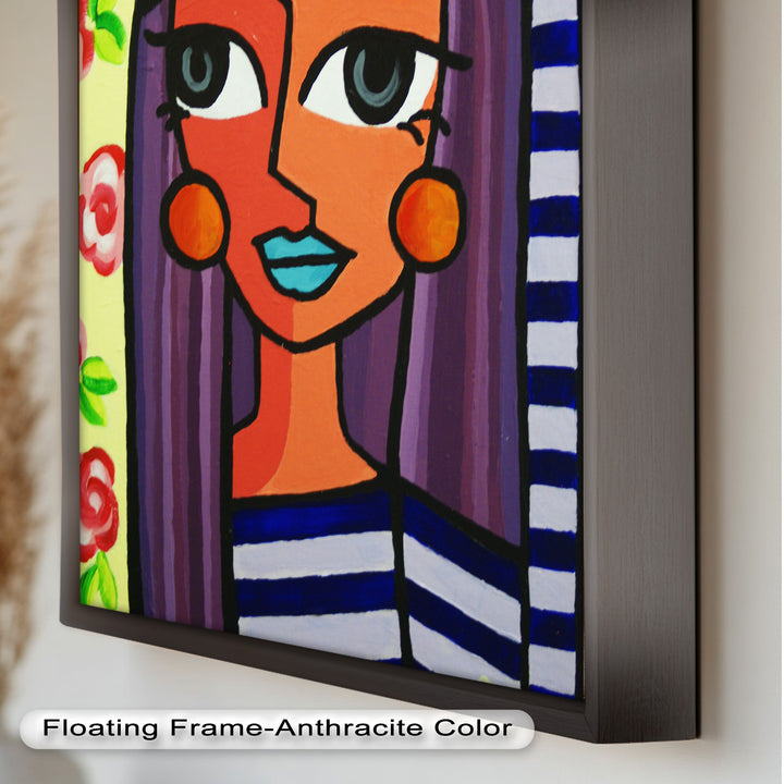 Striped Muse – Vibrant Woman with Flowers Picasso Oil Painting