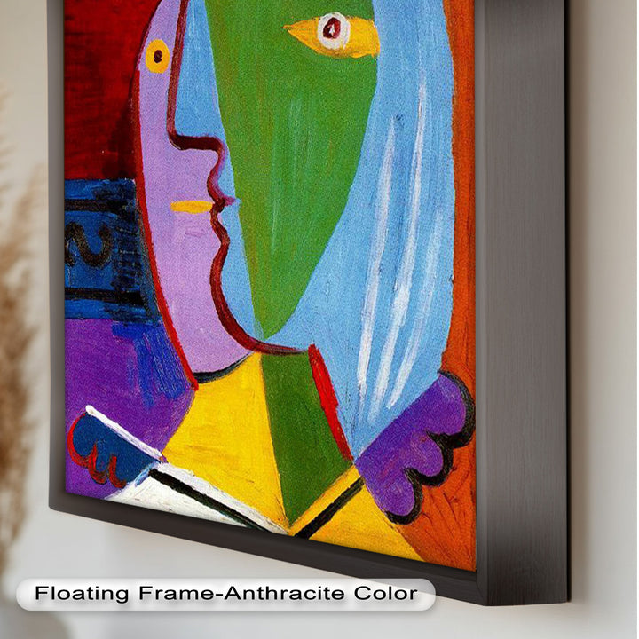 Golden Frame Gaze – Colorful Woman Picasso Style Oil Painting