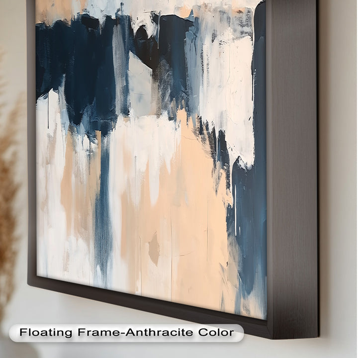 Coastal Horizon – Neutrales, marineblaues, abstraktes Ölgemälde