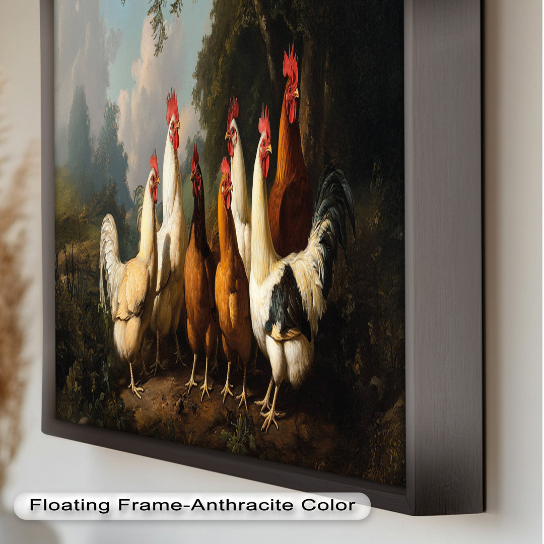 Roosters and Hens in a Countryside Clearing - Animal Oil Painting