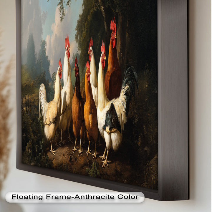 Roosters and Hens in a Countryside Clearing - Animal Oil Painting