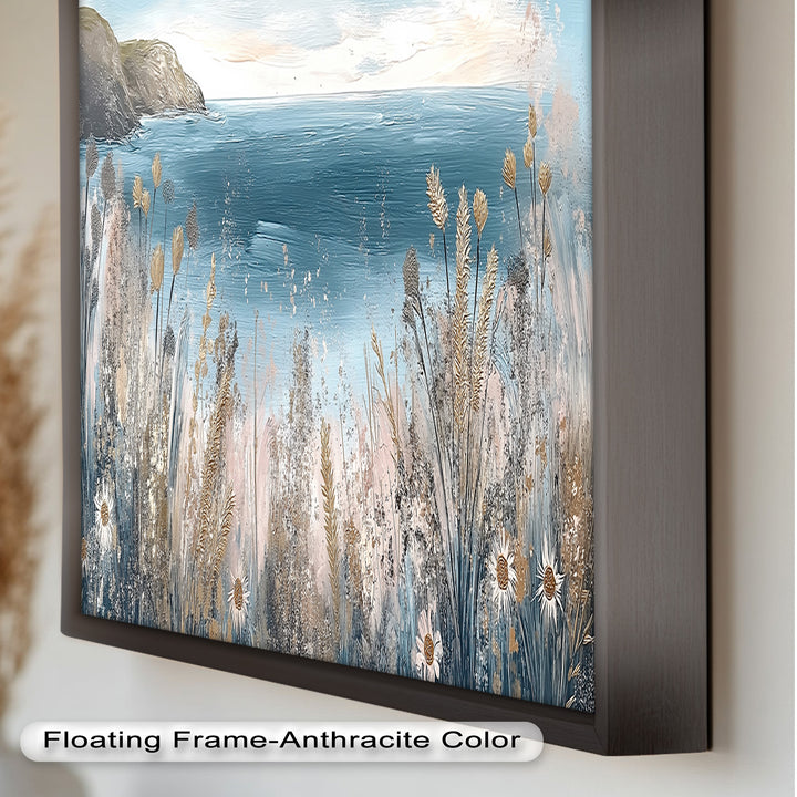 Wildflower Coastal View Landscape - Framed Oil Painting