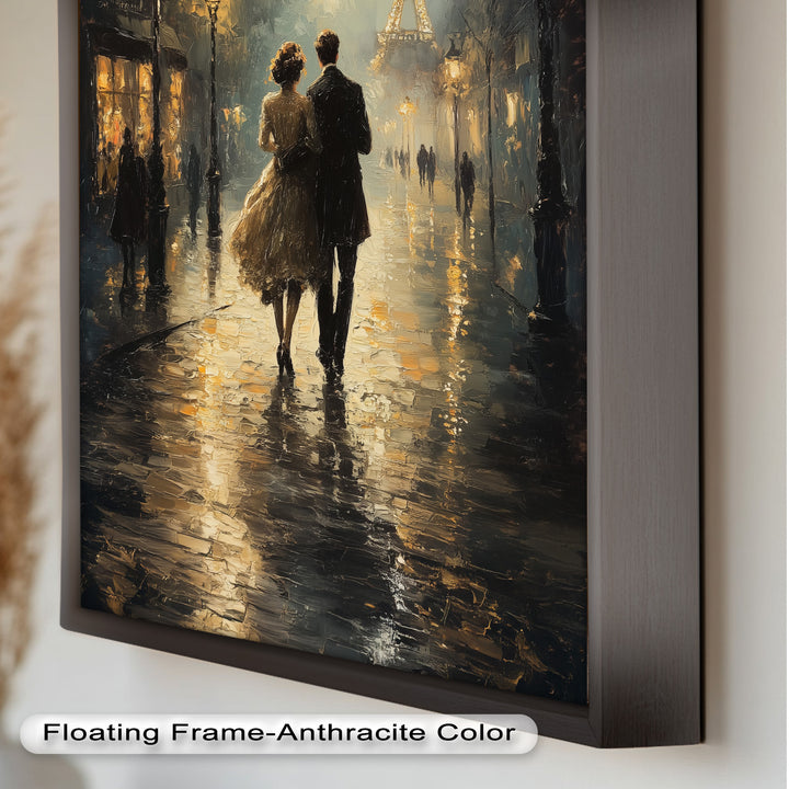 Paris Promenade – Lovers Strolling Toward the Eiffel Tower Love Oil Painting