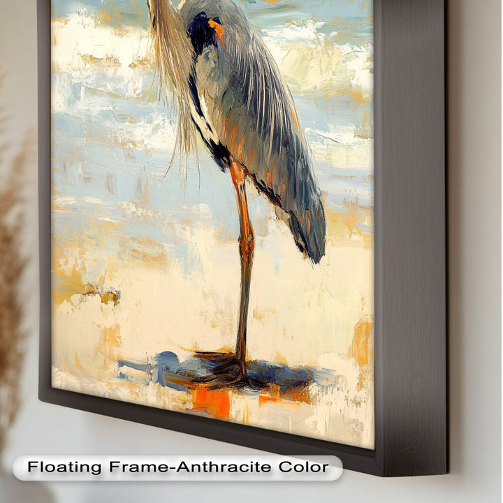 Coastal Heron with Ocean Breeze - Modern Oil Painting