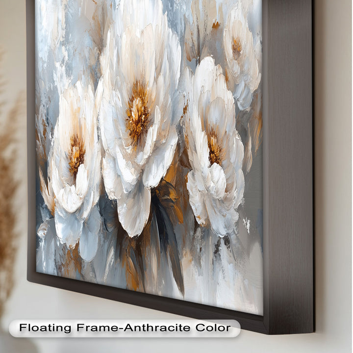 White Petals on Soft Neutral Background - Flower Oil Painting