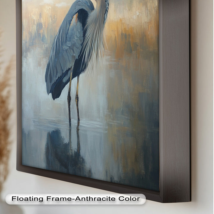 Heron in Misty Reflections - Animal Oil Painting