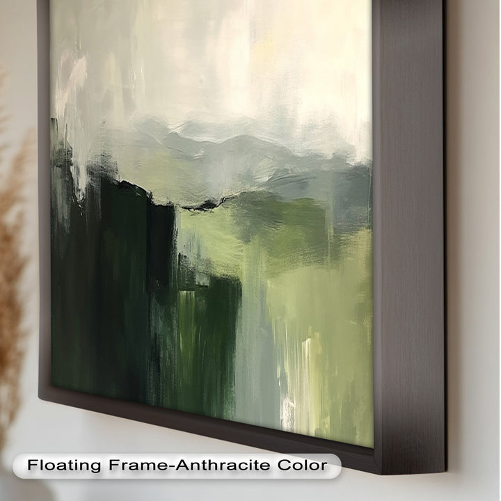 Misty Valley Horizon – Green Abstract Oil Painting